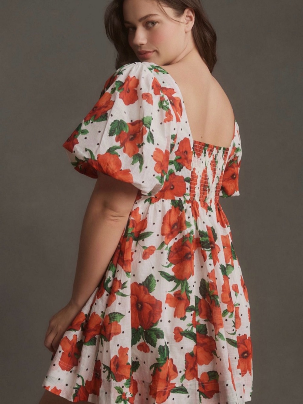 Maeve Anthropologie Square Neck Mini Babydoll Dress Red Floral Print Size Large - Picture 2 of 13